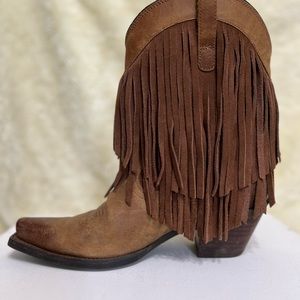 Ariat Brown Leather Fringed Boots  Sz 9